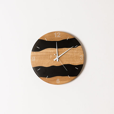 Costa Wall Clock, Oak - Transparent Black Resin-ReinWood