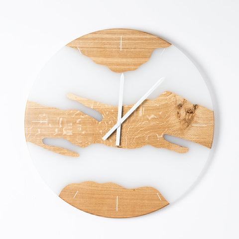 Costa Wall Clock, Oak - Transparent White Resin-ReinWood