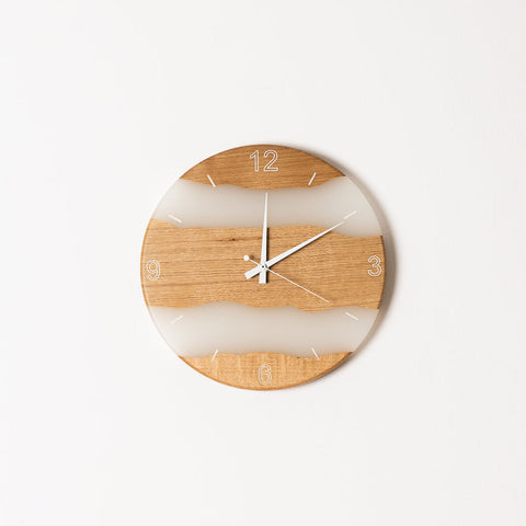 Costa Wall Clock, Oak - Transparent White Resin-ReinWood