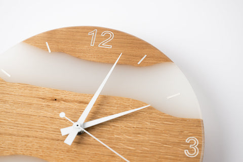 Costa Wall Clock, Oak - Transparent White Resin-ReinWood