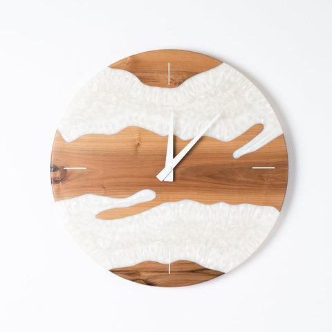 Costa Wall Clock, Walnut - Pearl White Resin-ReinWood