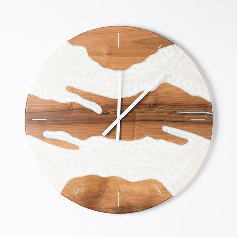 Costa Wall Clock, Walnut - Pearl White Resin-ReinWood