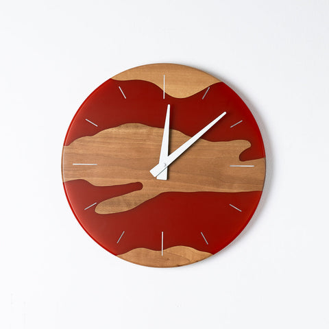 Costa Wall Clock, Walnut - Rust Red Resin-ReinWood