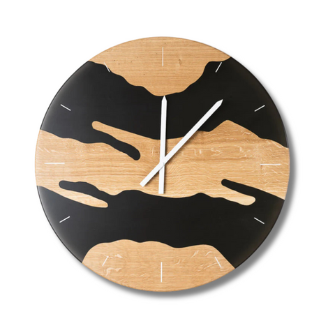 Costa Wall Clock, Oak Wood, Transparent Black Resin